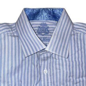English Laundry Men’s Long Sleeve Striped Dress Shirt – 17x33 Casual Button-Fron